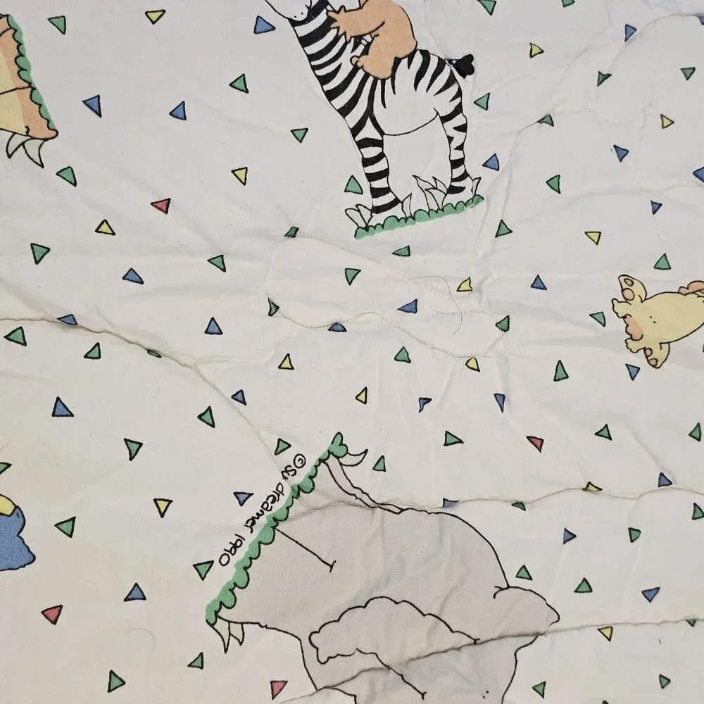 VTG 90s Coming Home Lands End Crib Comforter Jungle Animals Sue Dreamer USA Made
